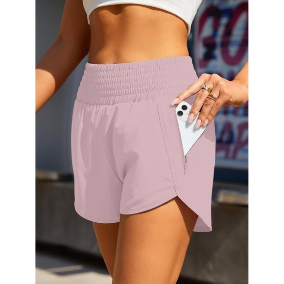 Women's Athletic Shorts High Waisted Running Shorts Pocket Sporty Short Gym - Picture 3 of 7